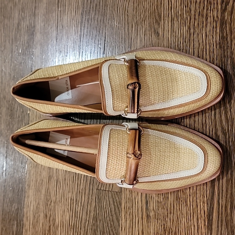 Dolce Vita Straw Loafers with Cream Trim and Brown Bit - Picture 4 of 7